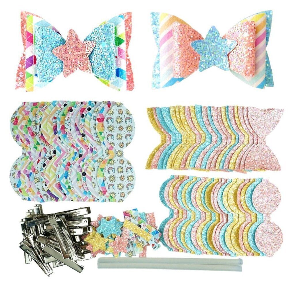 Faux Leather Hair Bow Kit with Clips for Girls Kids DIY Jewelry Making